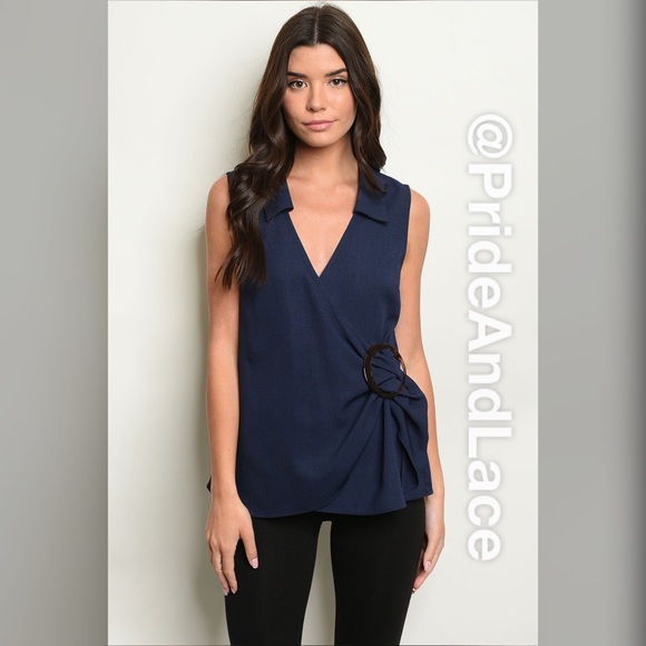 LAST 2️⃣ 🦋 Navy Blouse Side Buckle Detail 🦋 - Picture 1 of 2